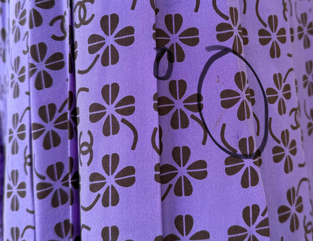 Rare Vintage Chanel 2002 Purple CC Monogram Floral Silk Wool Top & Skirt Set FR36