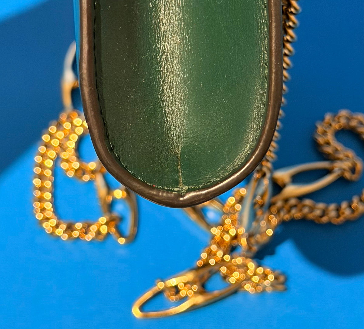 Gucci Zumi Small Green Leather Shoulder Bag Gold Chain GG Horsebit