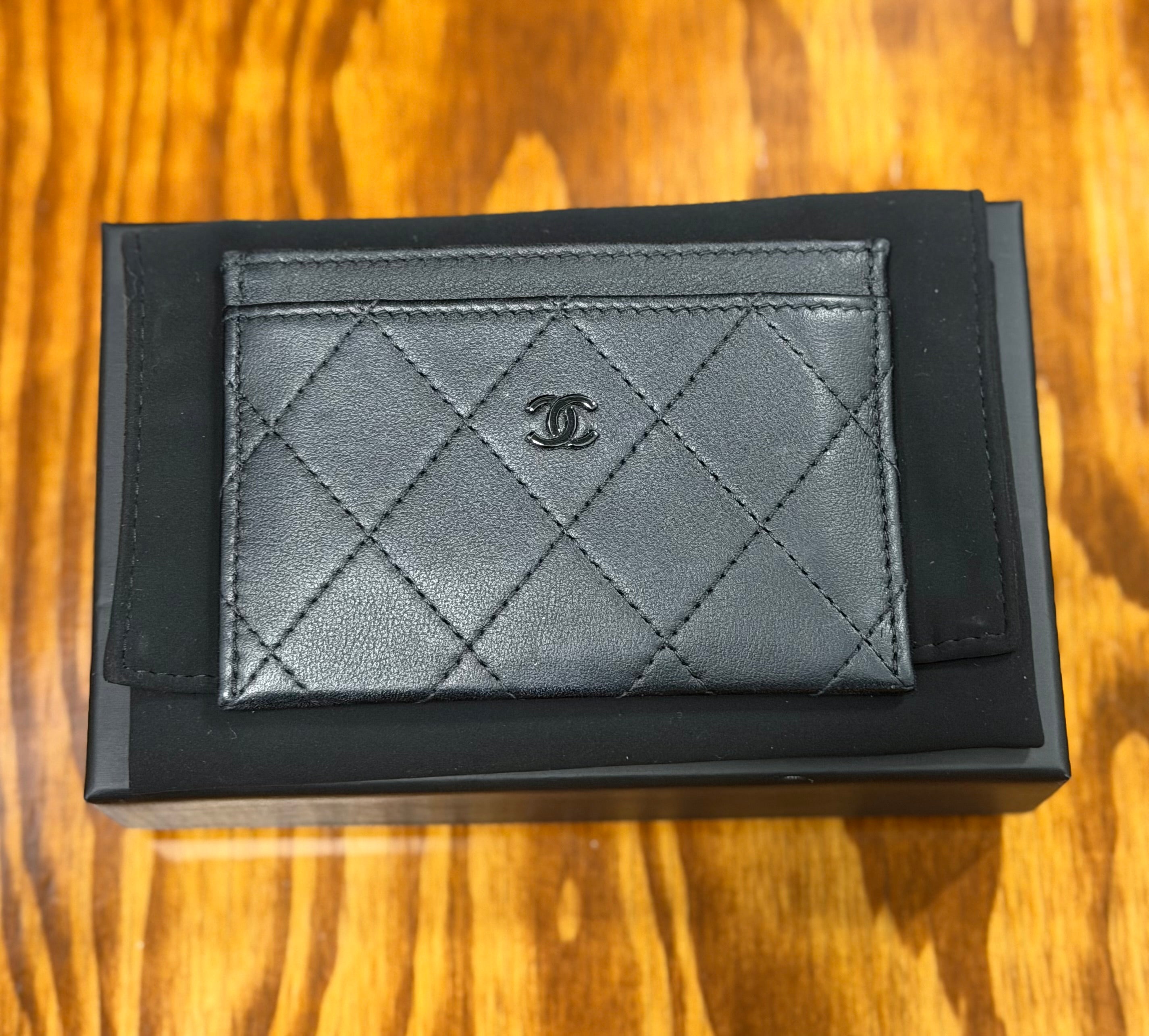 Rare Chanel 24P Collection Black On Black Lambskin Cardholder