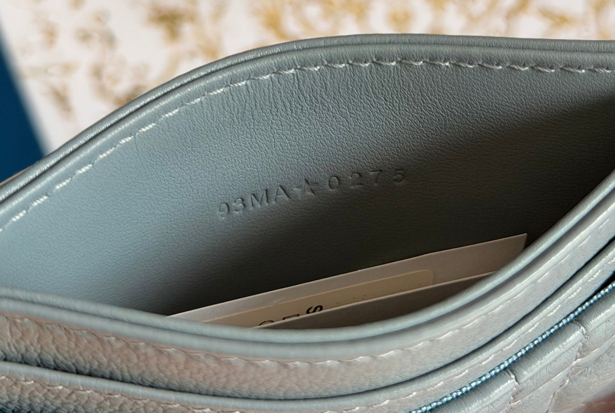 Christian Dior Calfskin Cannage Caro Freesia Card Holder Cloud Blue