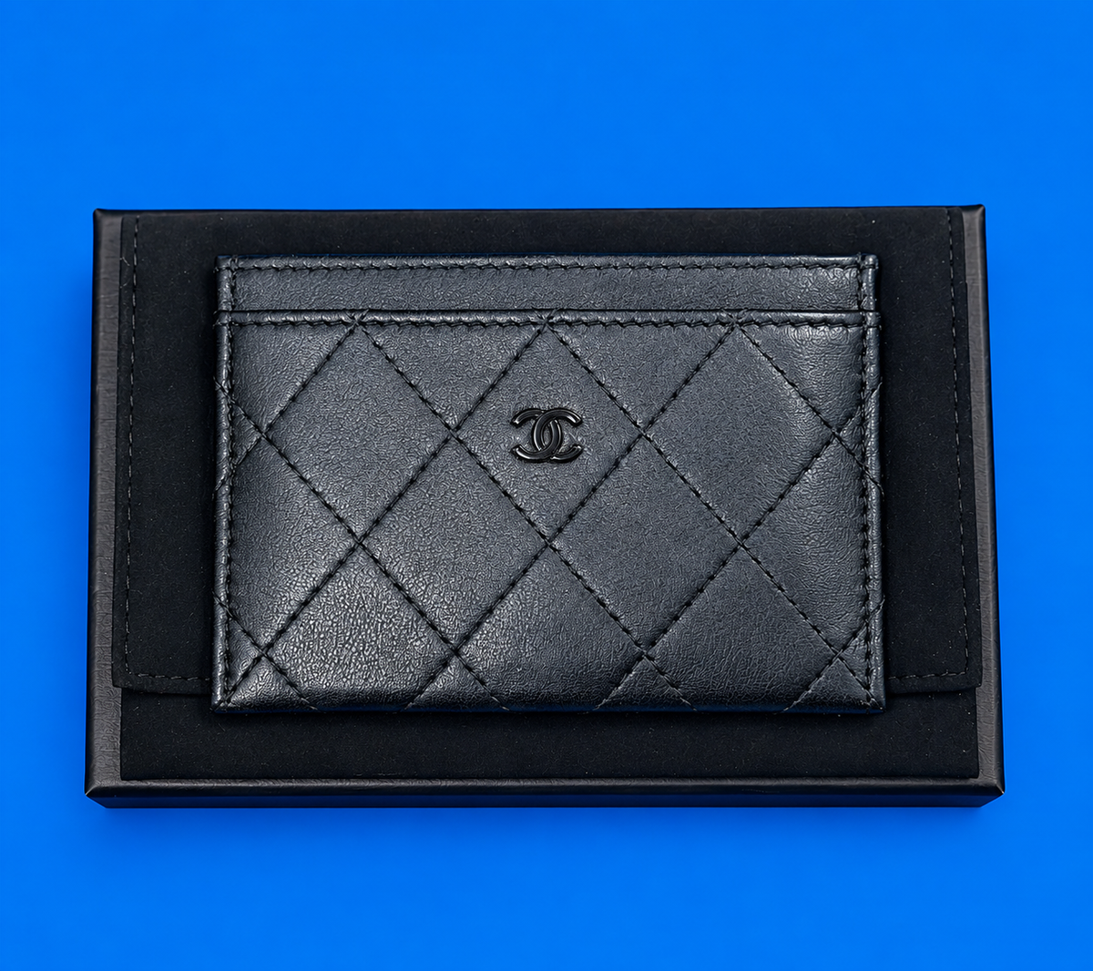Rare Chanel 24P Collection Black On Black Lambskin Cardholder