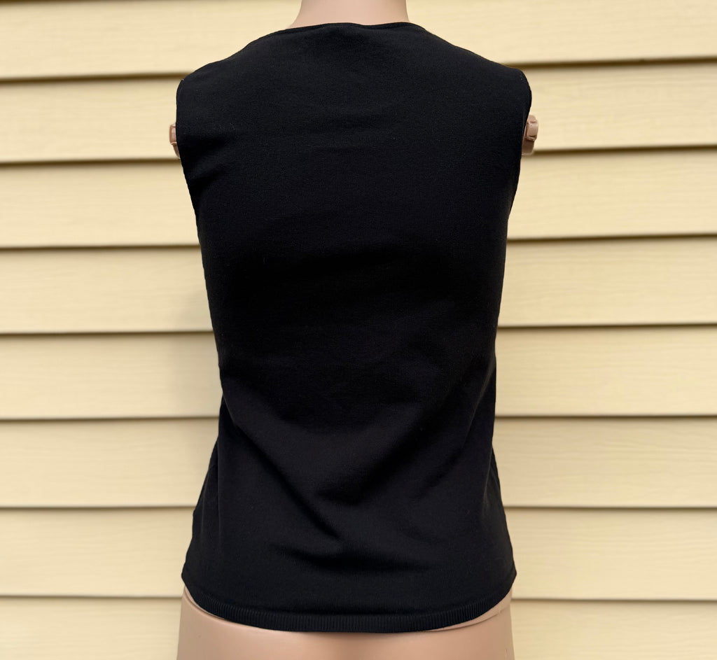 Chanel Vintage Black Knit Tank Top CC Logo Plaque Made in Italy FR 34/ US XS