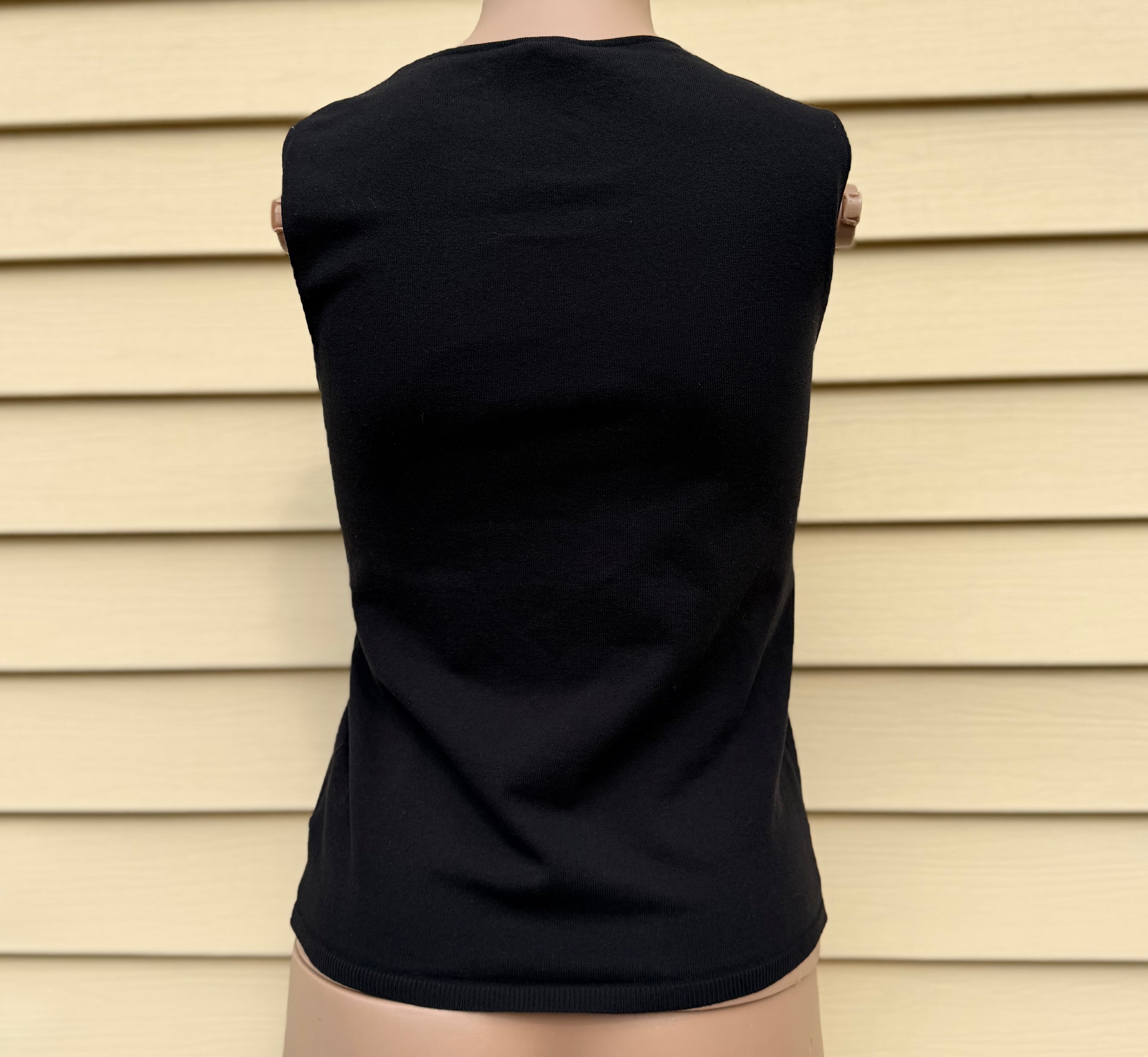 Chanel Vintage Black Knit Tank Top CC Logo Plaque Made in Italy FR 34/ US XS