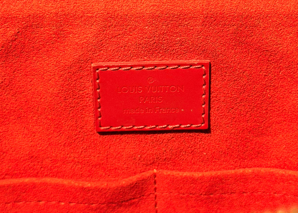 Louis Vuitton Caissa MM Damier Ebene Tote Bag Red Cerise Leather Trim