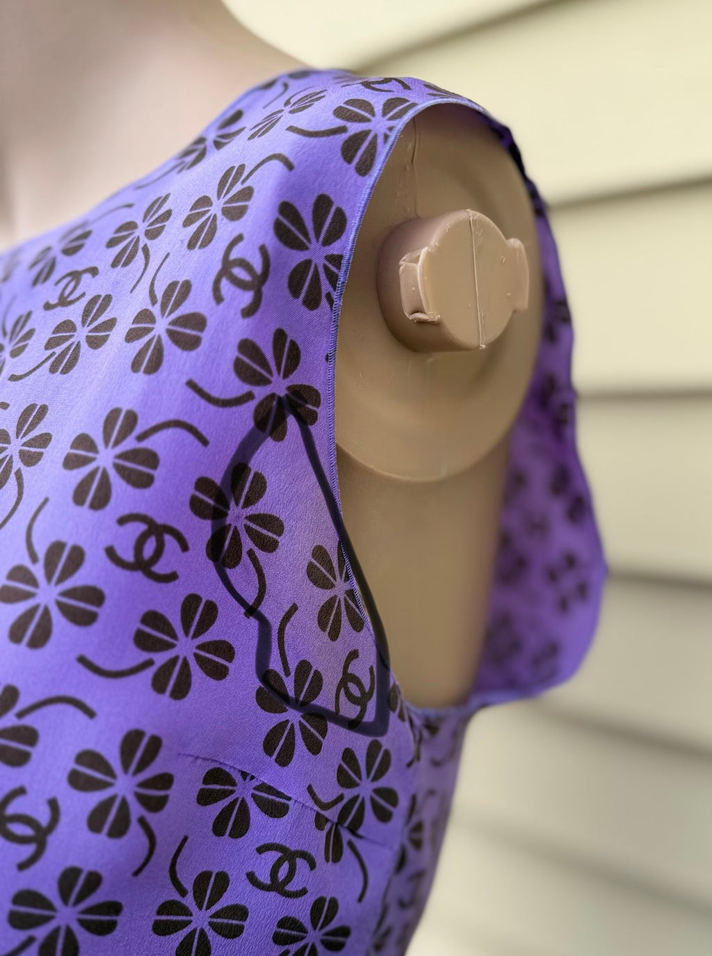 Rare Vintage Chanel 2002 Purple CC Monogram Floral Silk Wool Top & Skirt Set FR36