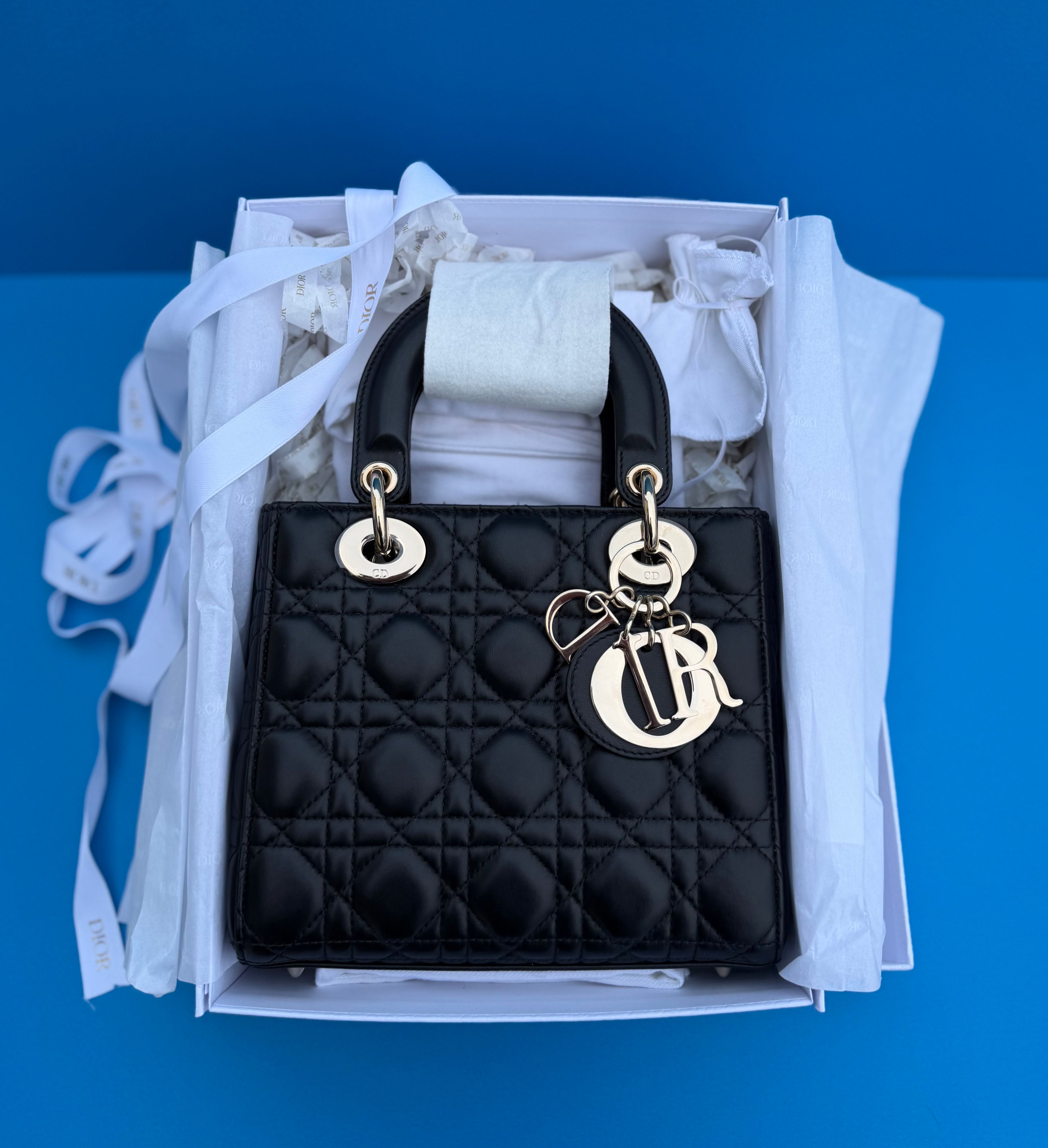 Christian Dior Lady Dior Handbag Black Lambskin, Small My ABCDior Bag