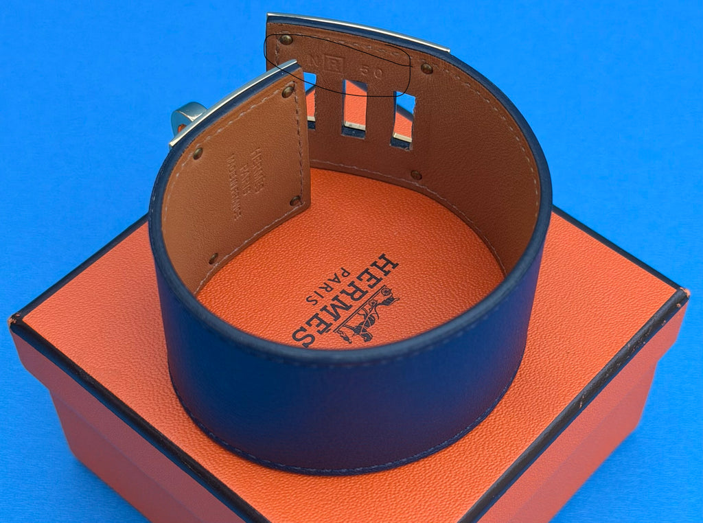 Hermès Kelly Dog bracelet Navy Silver Hardware Size 50