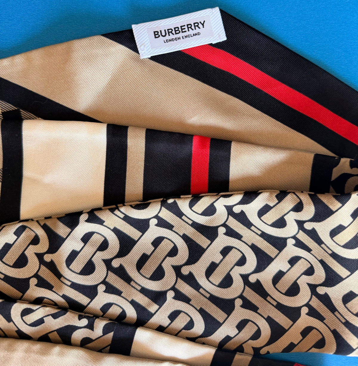 Burberry Silk Skinny Scarf TB Monogram Icon Stripe Vintage Check Twilly Italy