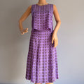Rare Vintage Chanel 2002 Purple CC Monogram Floral Silk Wool Top & Skirt Set FR36