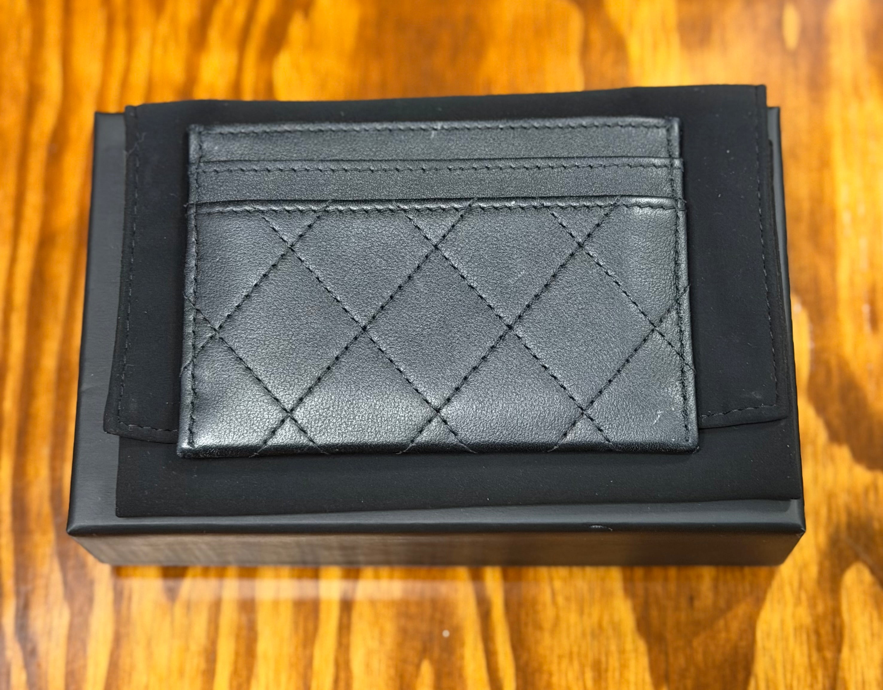 Rare Chanel 24P Collection Black On Black Lambskin Cardholder