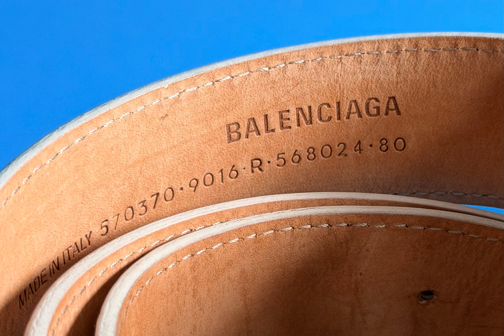 White Balenciaga BB Croc-Effect Leather Belt