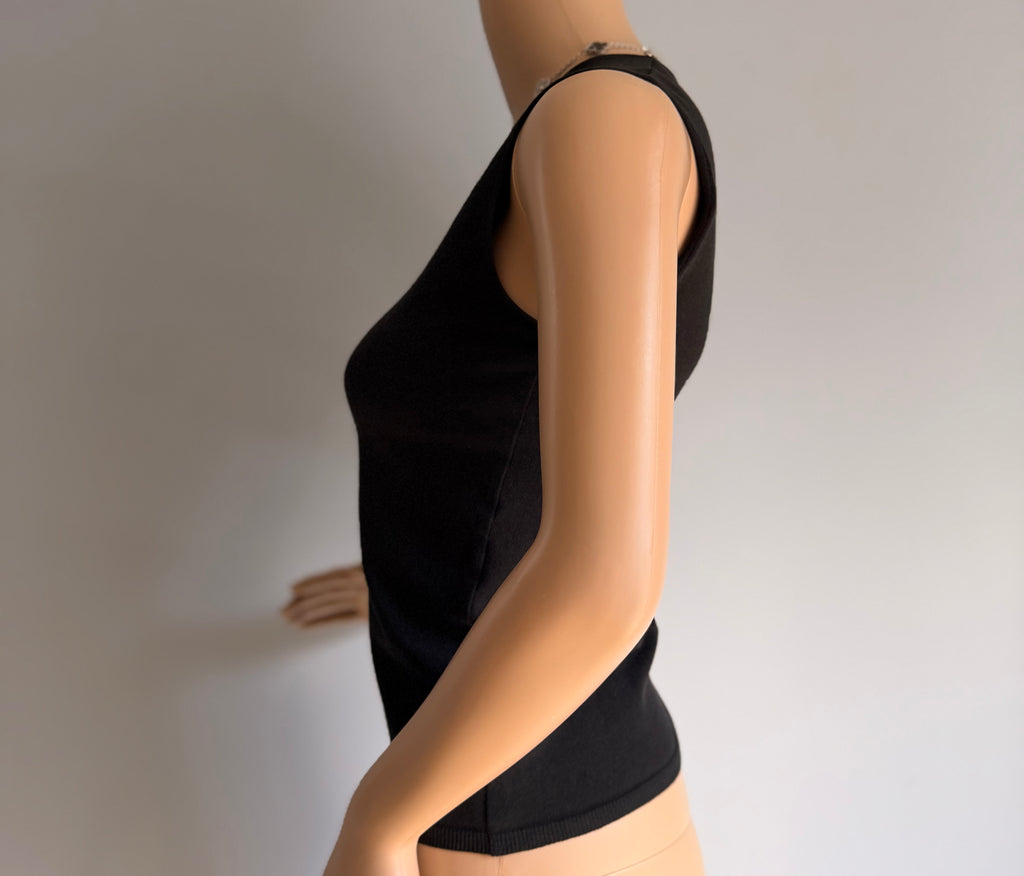 Chanel Vintage Black Knit Tank Top CC Logo Plaque Made in Italy FR 34/ US XS