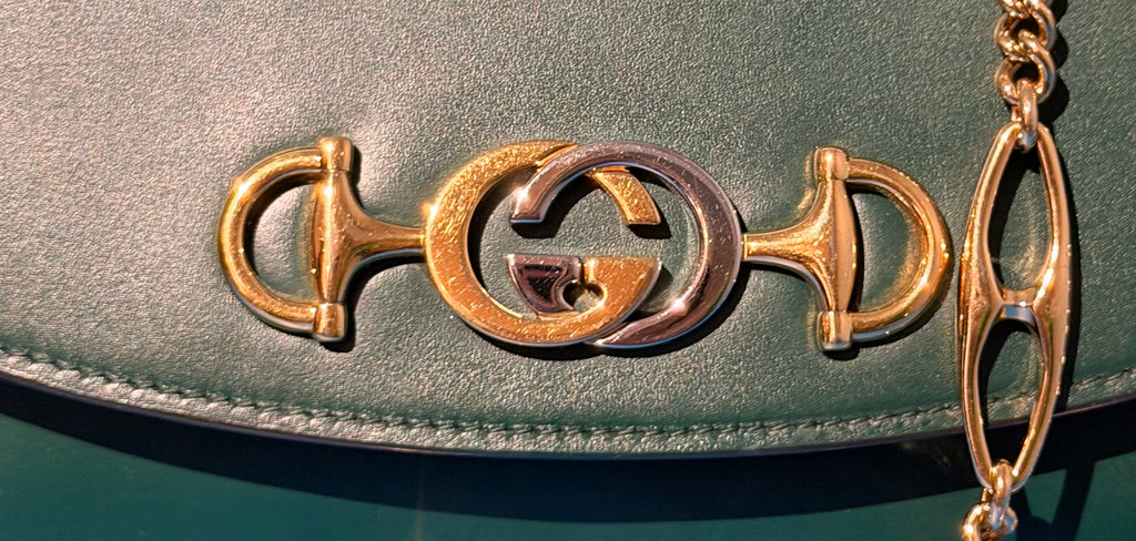 Gucci Zumi Small Green Leather Shoulder Bag Gold Chain GG Horsebit