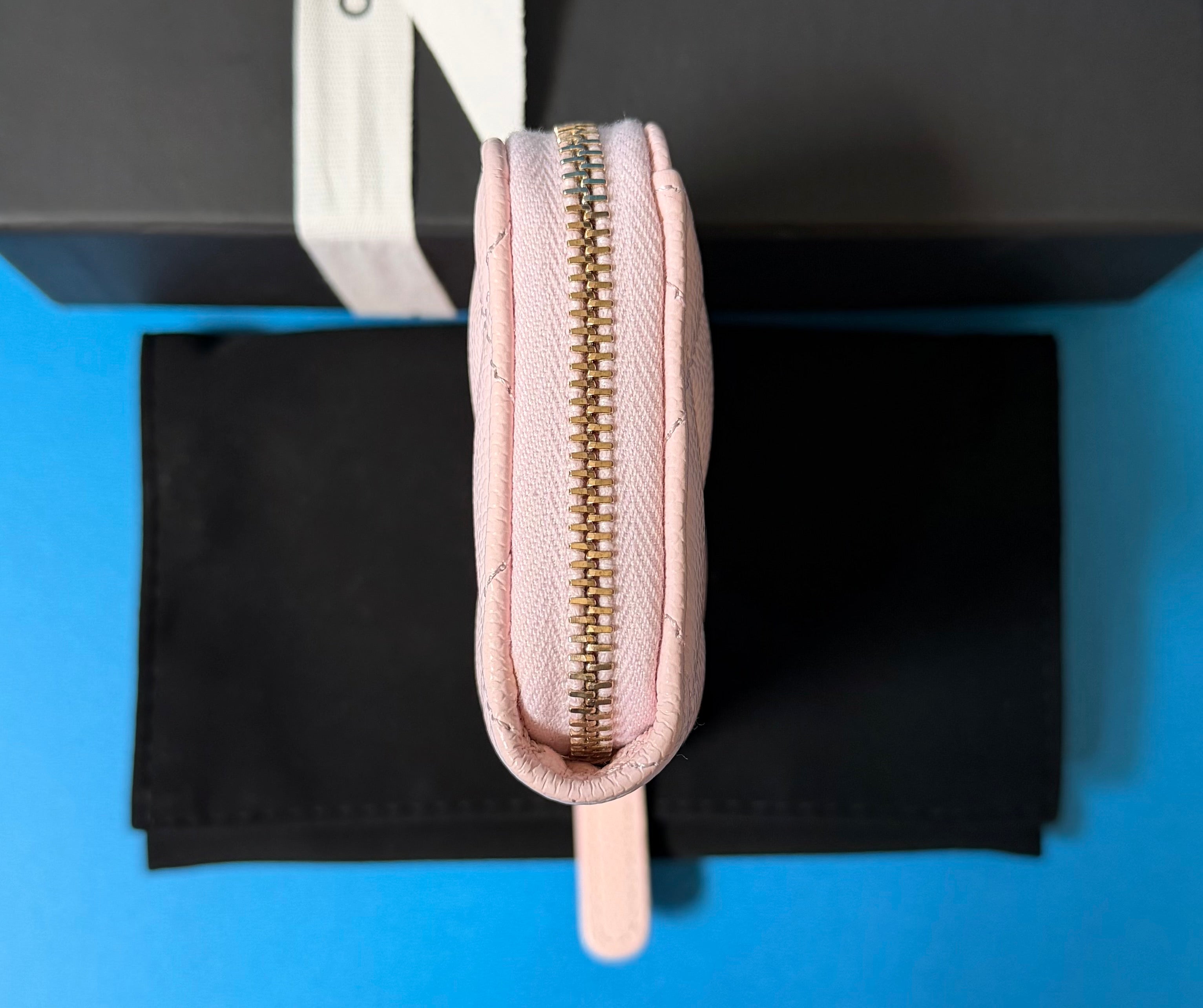 CHANEL Classic Zip Coin Purse Pink Caviar Leather Card Holder Wallet