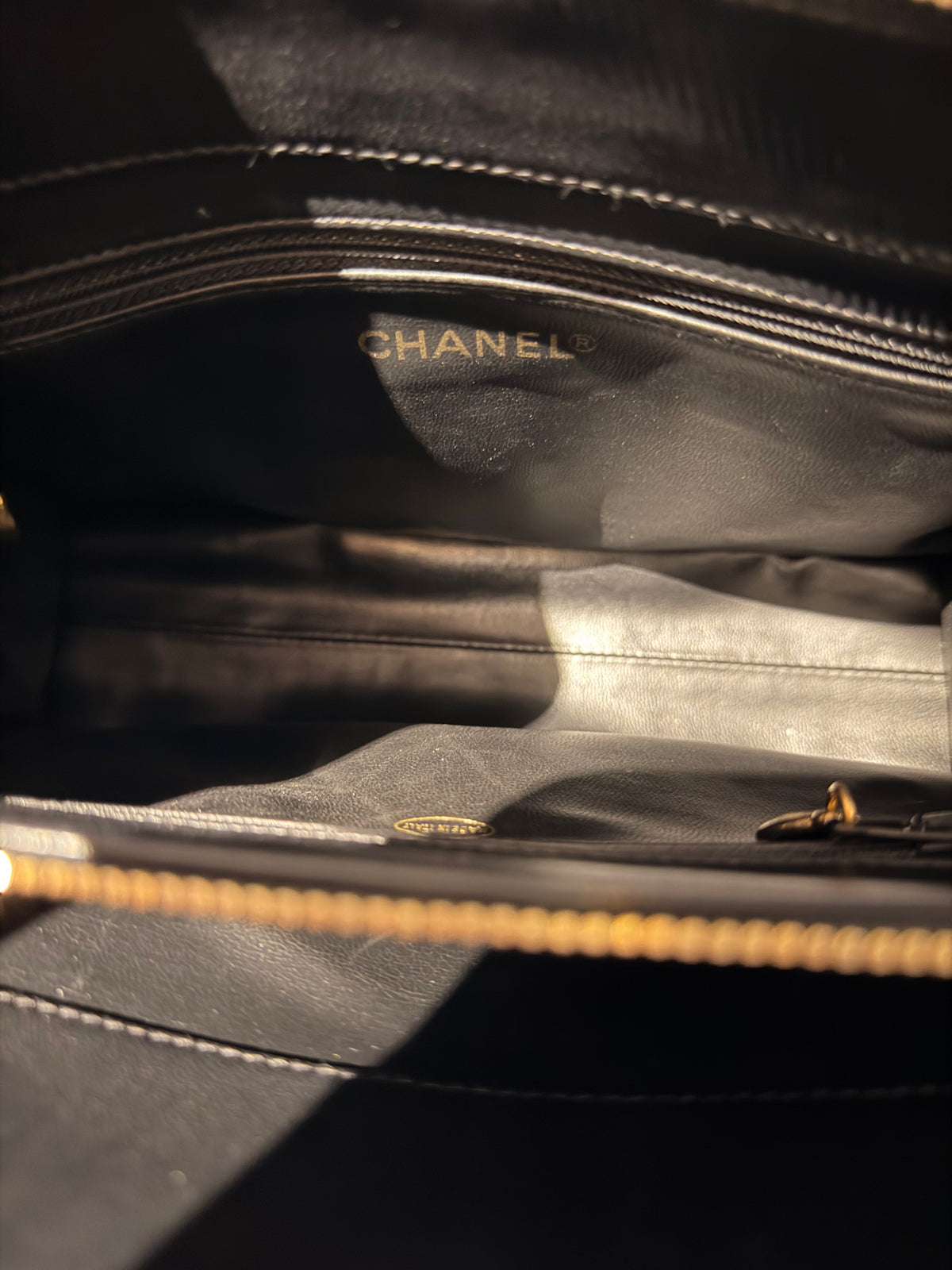 Chanel Medium Chevron V Stitch Black Lambskin Leather Top Handle Bag
