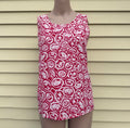 Vintage Chanel Red & Ivory Graphic Print Sleeveless Top Karl Lagerfeld Era Made in France (36)