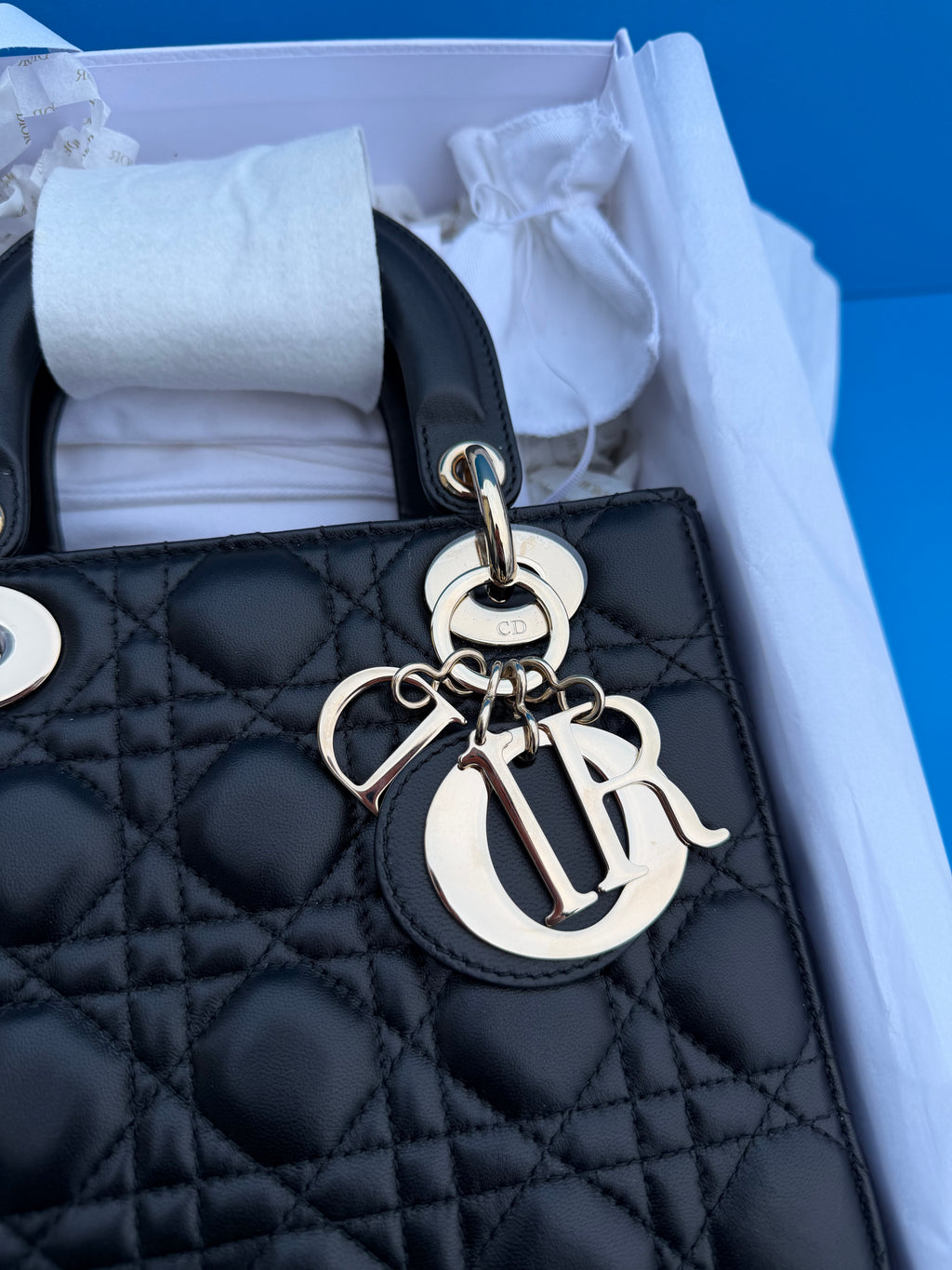 Christian Dior Lady Dior Handbag Black Lambskin, Small My ABCDior Bag