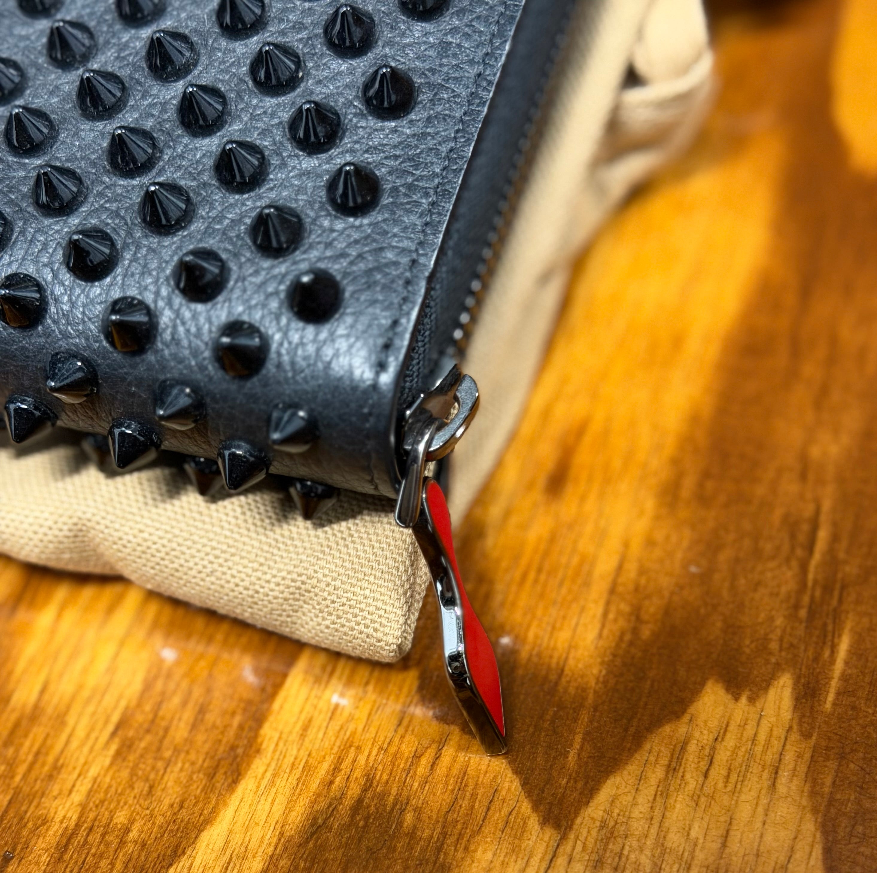 Christian Louboutin Spiked Panettone Wallet Black Leather Zip-around