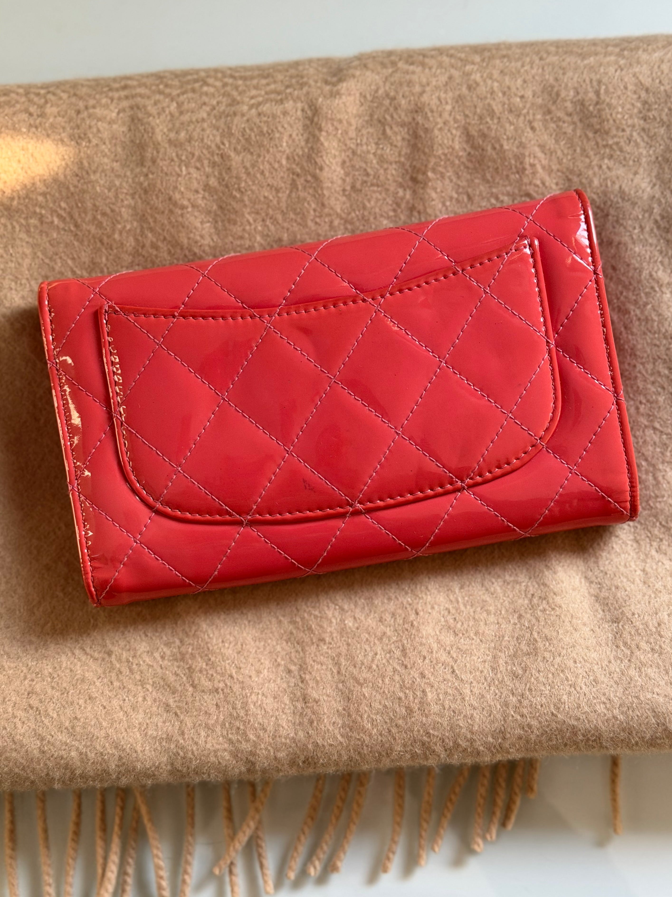 Chanel Pink Quilted Patent Leather L Flap Wallet
