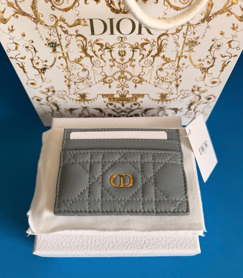 Christian Dior Calfskin Cannage Caro Freesia Card Holder Cloud Blue