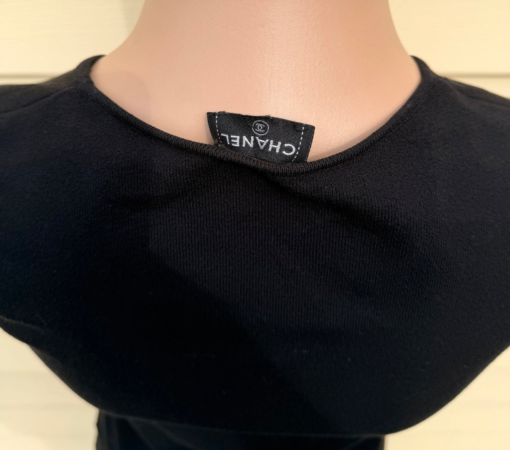 Chanel Vintage Black Knit Tank Top CC Logo Plaque Made in Italy FR 34/ US XS