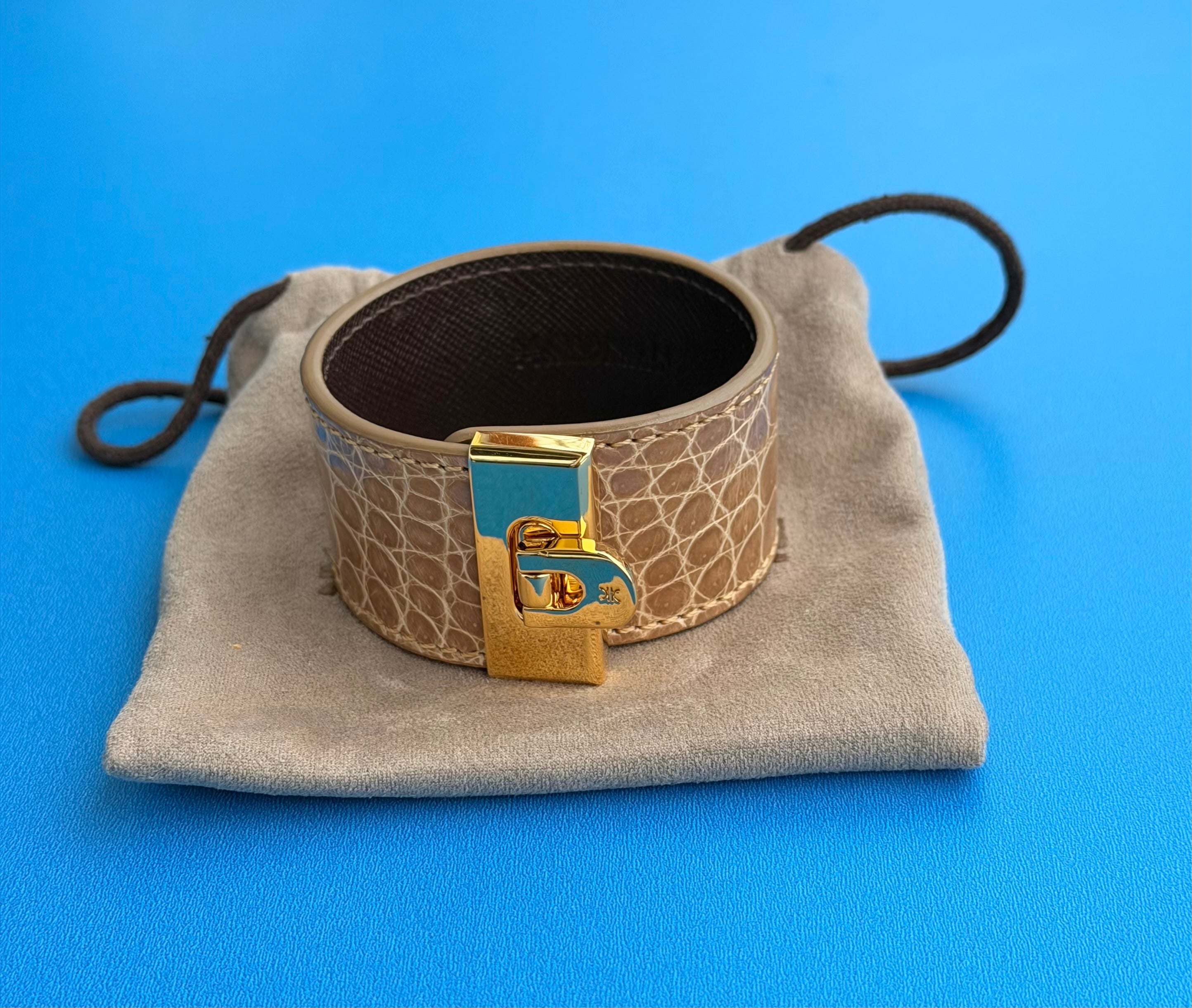 Kawapen Tan Cuff In Crocodile Leather