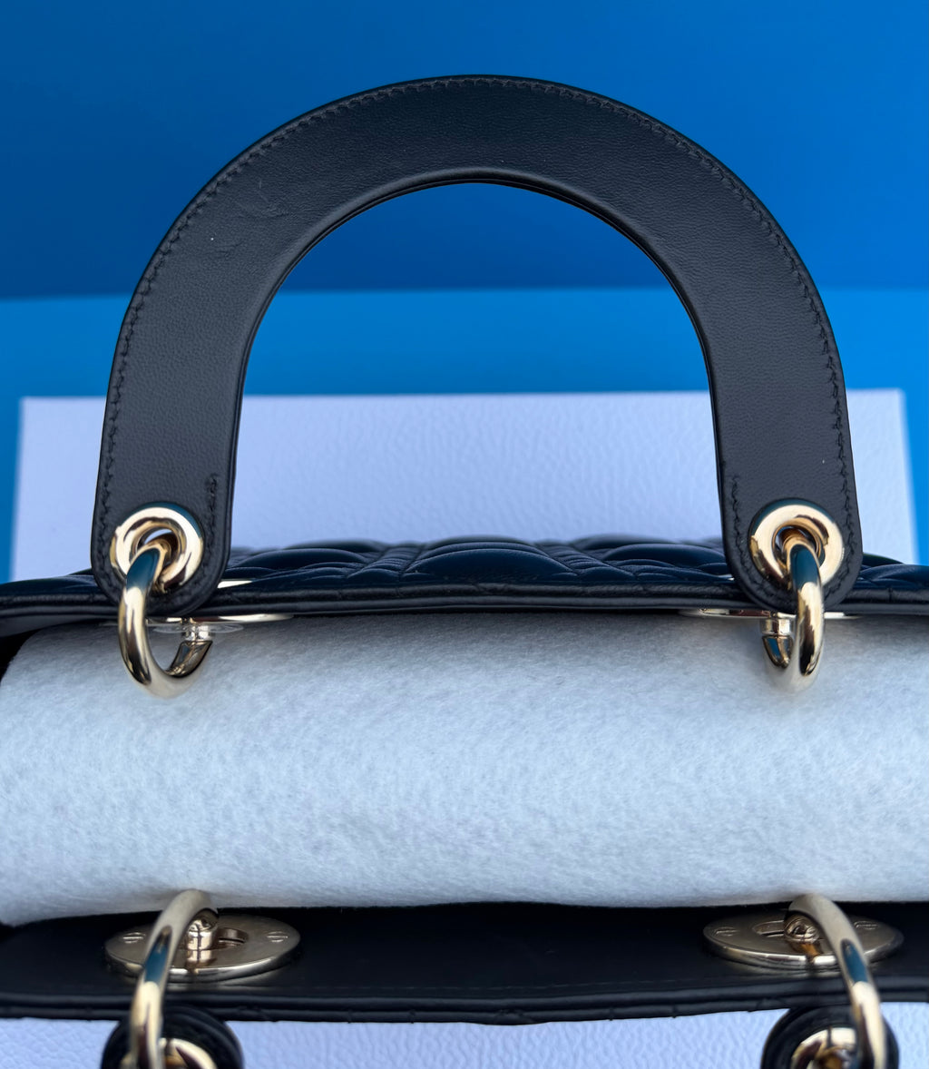Christian Dior Lady Dior Handbag Black Lambskin, Small My ABCDior Bag