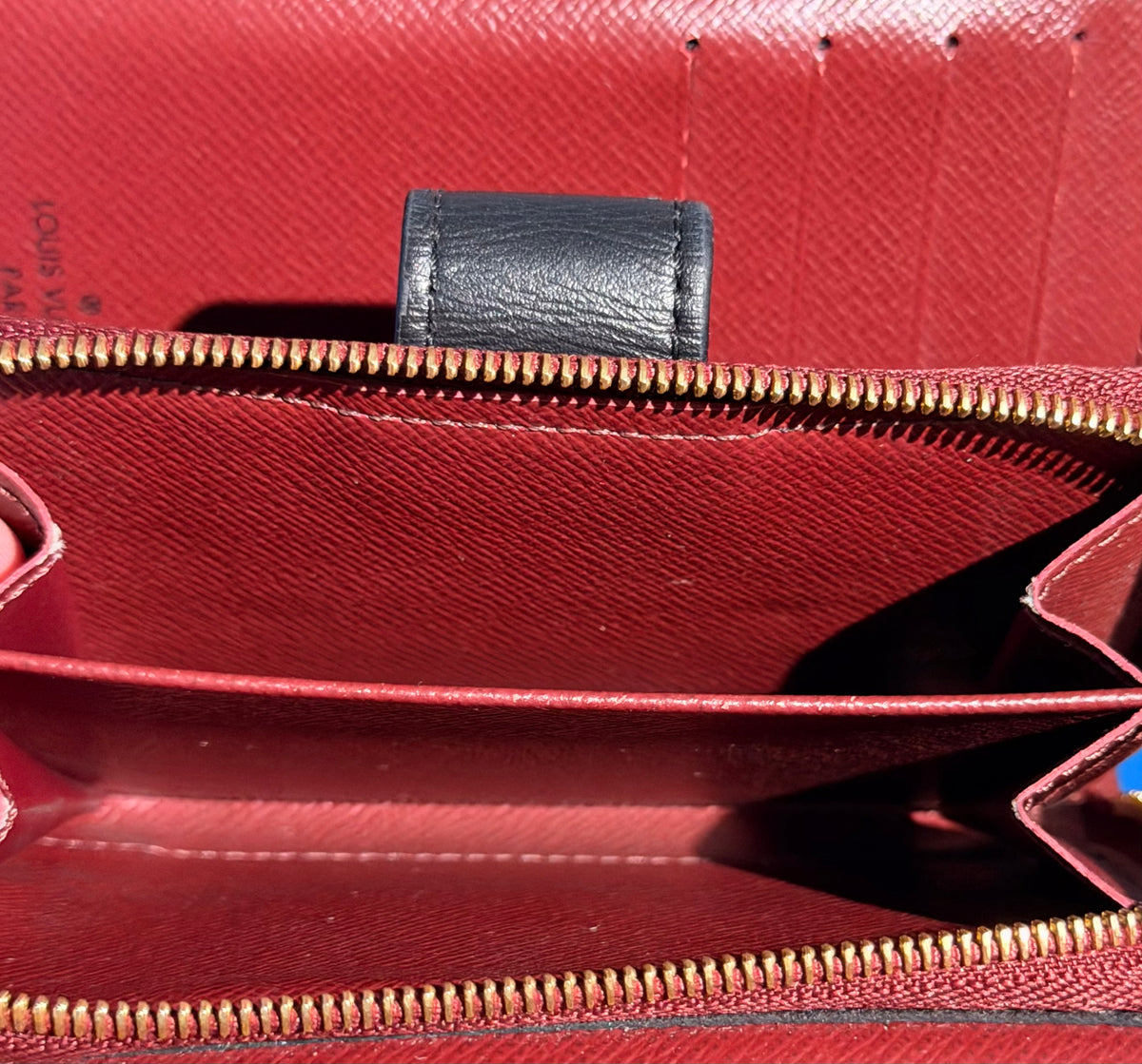 Louis Vuitton Juliette Wallet Damier Ebene Bordeaux Red Black