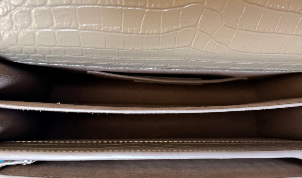 Saint Laurent medium sunset bag in gray croc effect￼