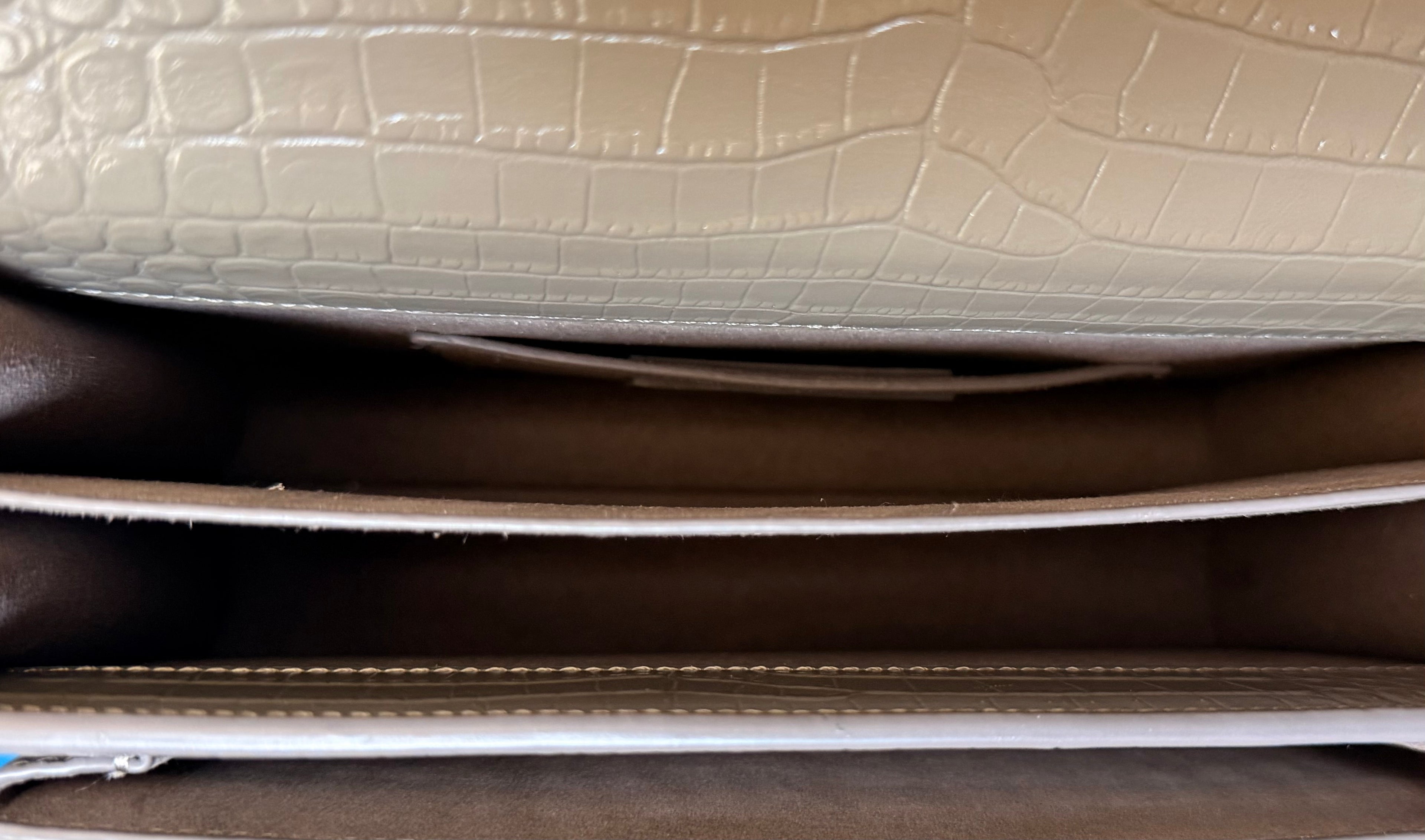 Saint Laurent medium sunset bag in gray croc effect￼
