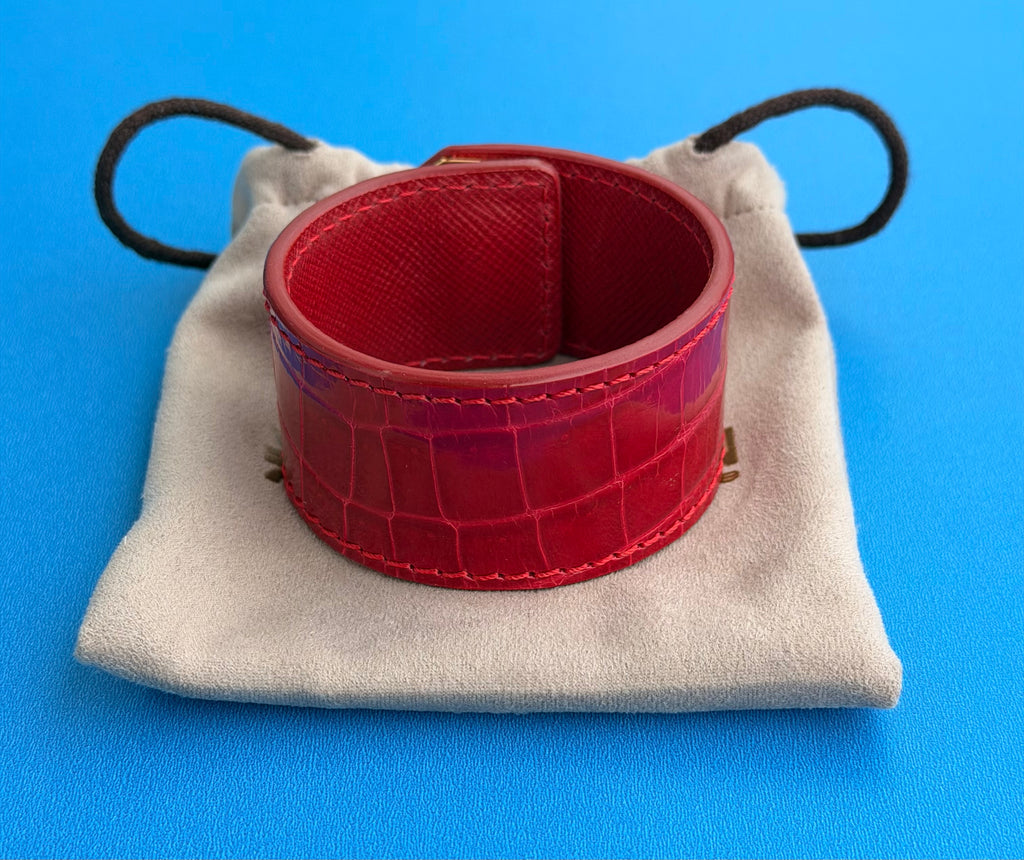 Kawapen Red Cuff Bracelet In Crocodile Leather