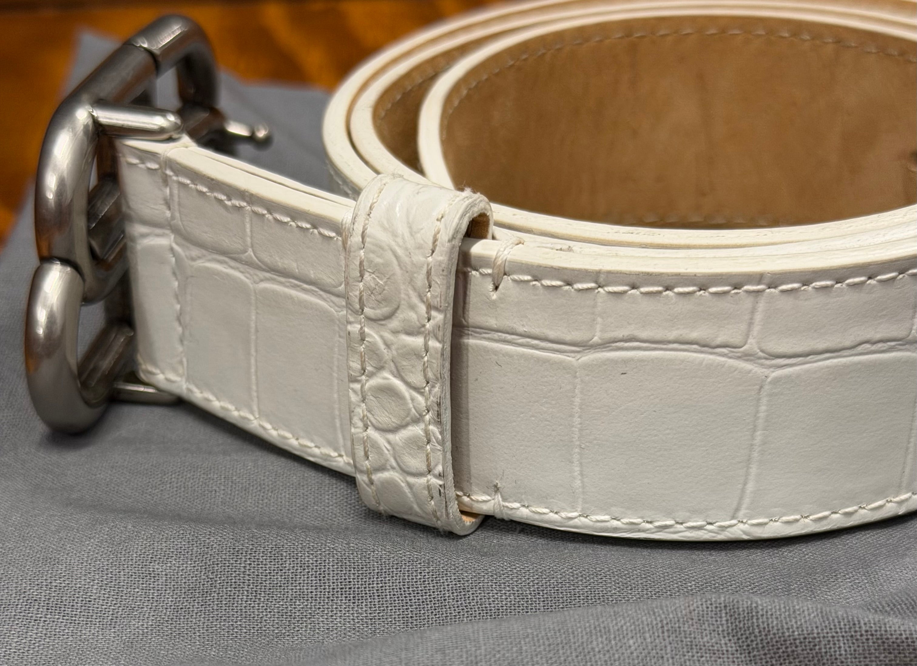 White Balenciaga BB Croc-Effect Leather Belt
