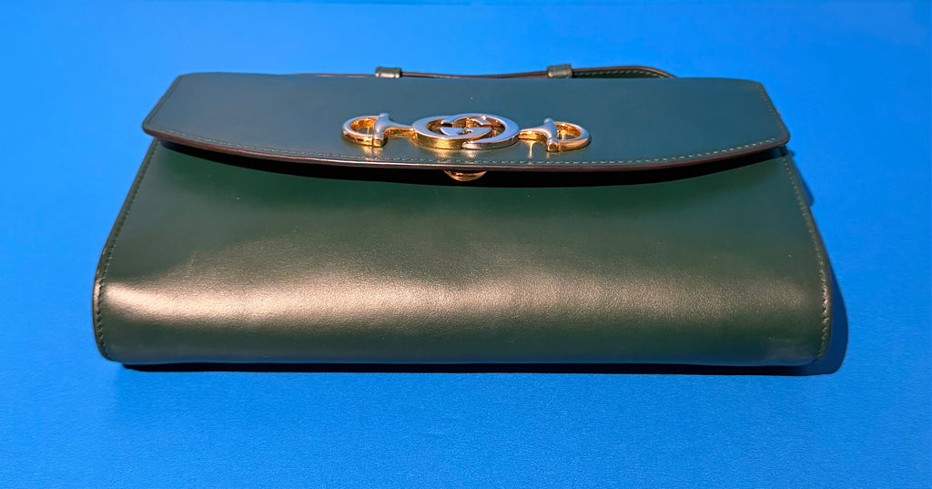 Gucci Zumi Small Green Leather Shoulder Bag Gold Chain GG Horsebit