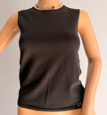 Chanel Vintage Black Knit Tank Top CC Logo Plaque Made in Italy FR 34/ US XS