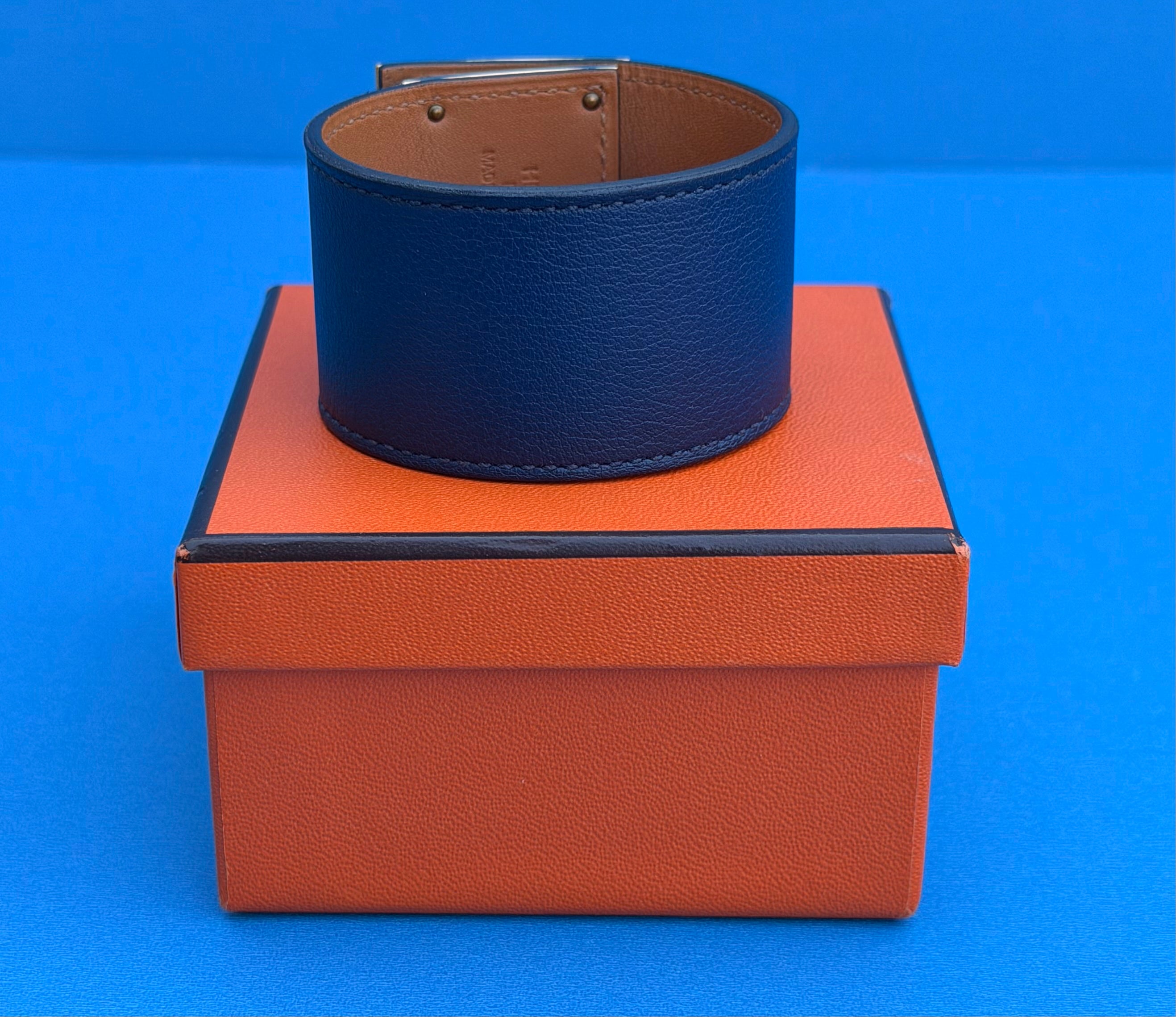 Hermès Kelly Dog bracelet Navy Silver Hardware Size 50