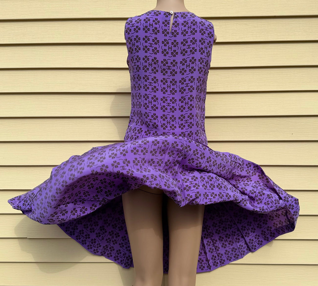 Rare Vintage Chanel 2002 Purple CC Monogram Floral Silk Wool Top & Skirt Set FR36