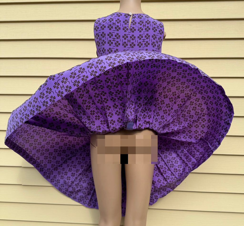 Rare Vintage Chanel 2002 Purple CC Monogram Floral Silk Wool Top & Skirt Set FR36