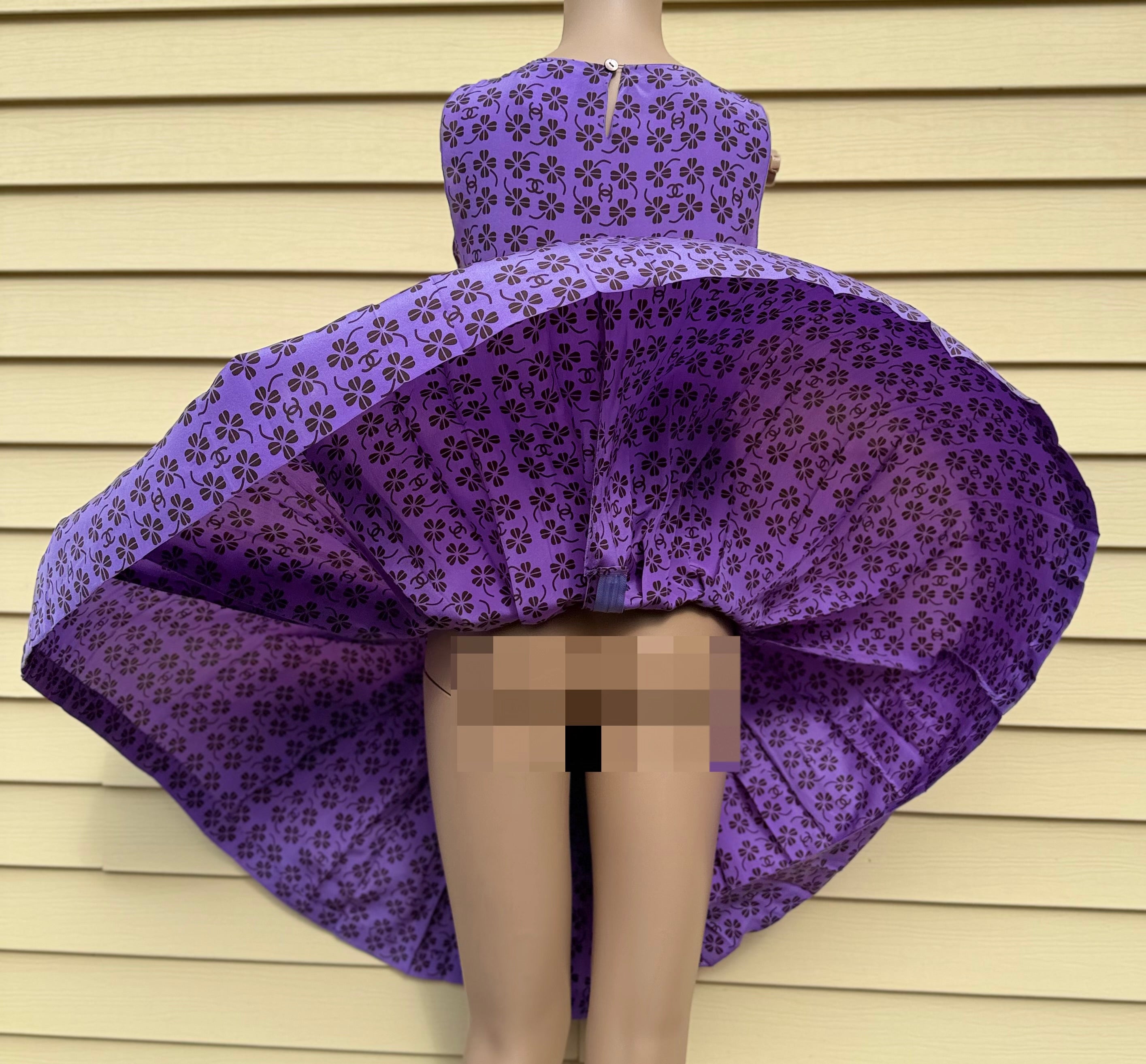 Rare Vintage Chanel 2002 Purple CC Monogram Floral Silk Wool Top & Skirt Set FR36