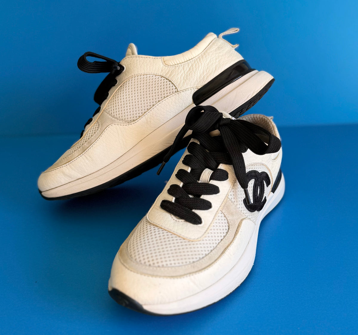 Chanel White & Black CC Logo Trainers