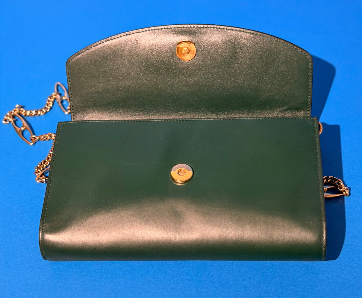 Gucci Zumi Small Green Leather Shoulder Bag Gold Chain GG Horsebit