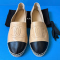 Chanel lambskin beige and black leather espadrilles size (39)