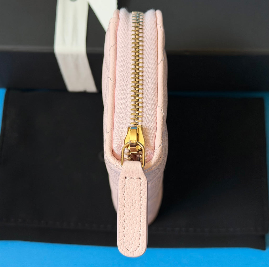 CHANEL Classic Zip Coin Purse Pink Caviar Leather Card Holder Wallet