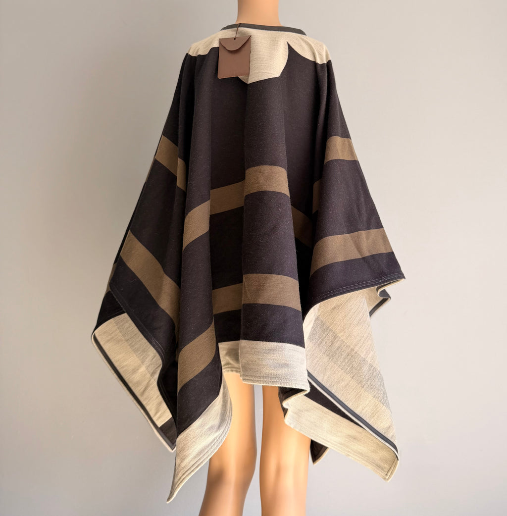 New Louis Vuitton Runway Wool Stripe Poncho Cape Coat Buckle Leather Trim (O/S)