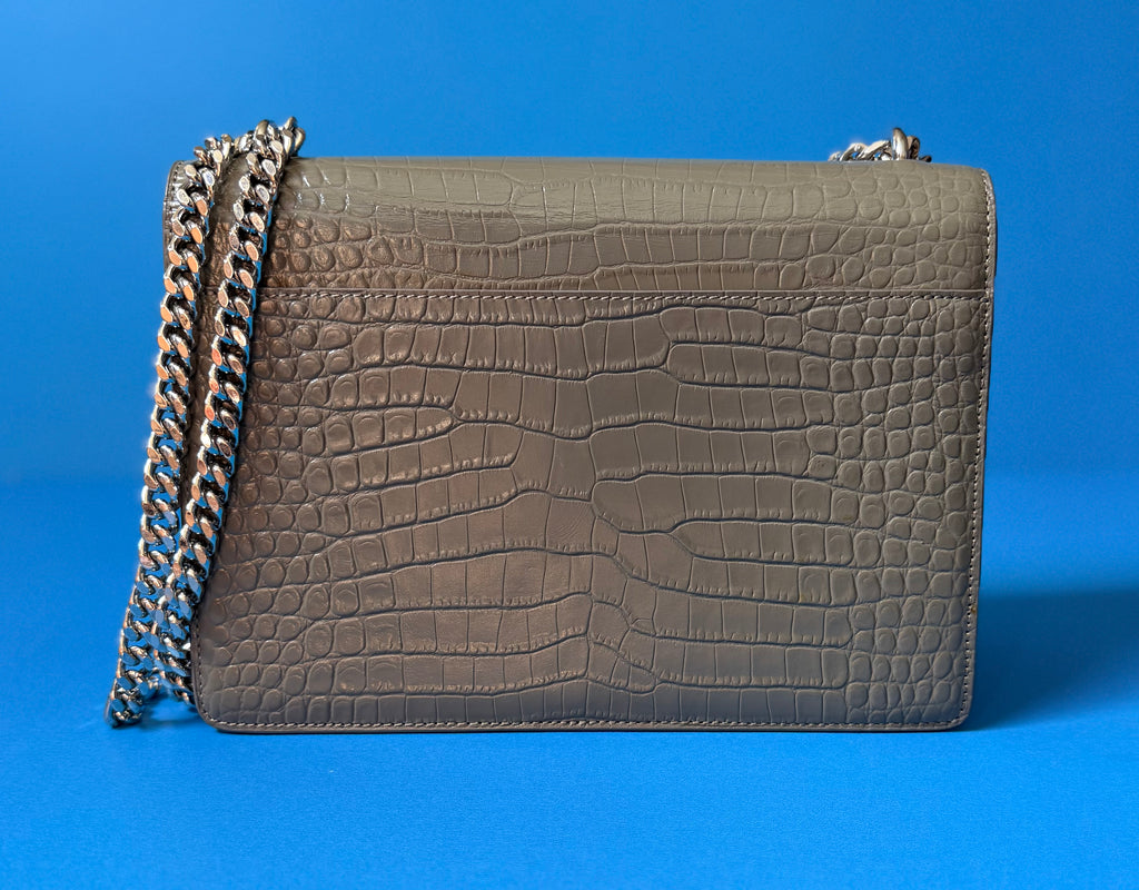 Saint Laurent medium sunset bag in gray croc effect￼