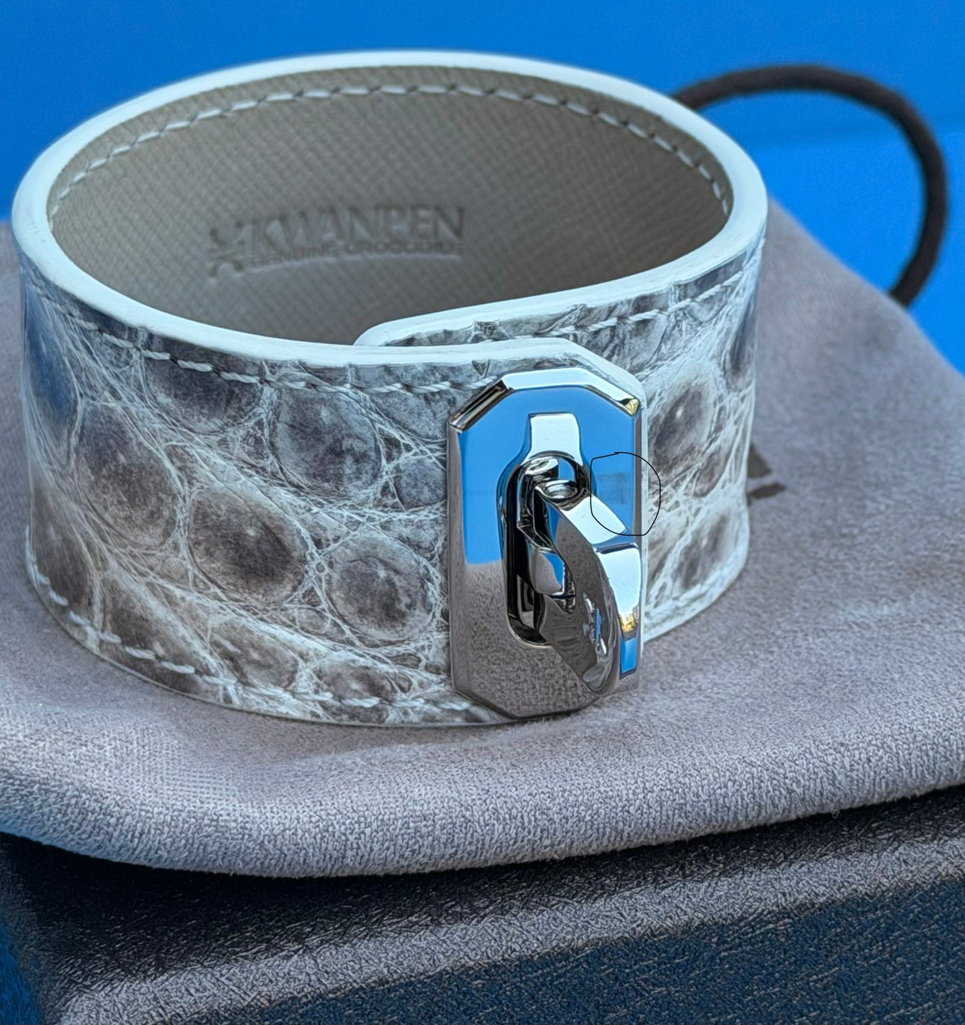 Kawapen Himalayan Crocodile Cuff Silver Hardware