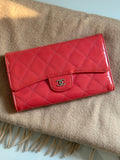 Chanel Pink Quilted Patent Leather L Flap Wallet