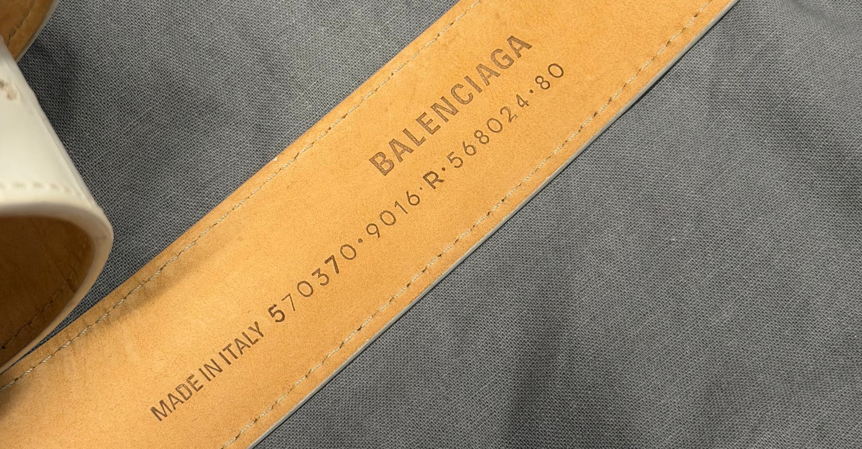 White Balenciaga BB Croc-Effect Leather Belt