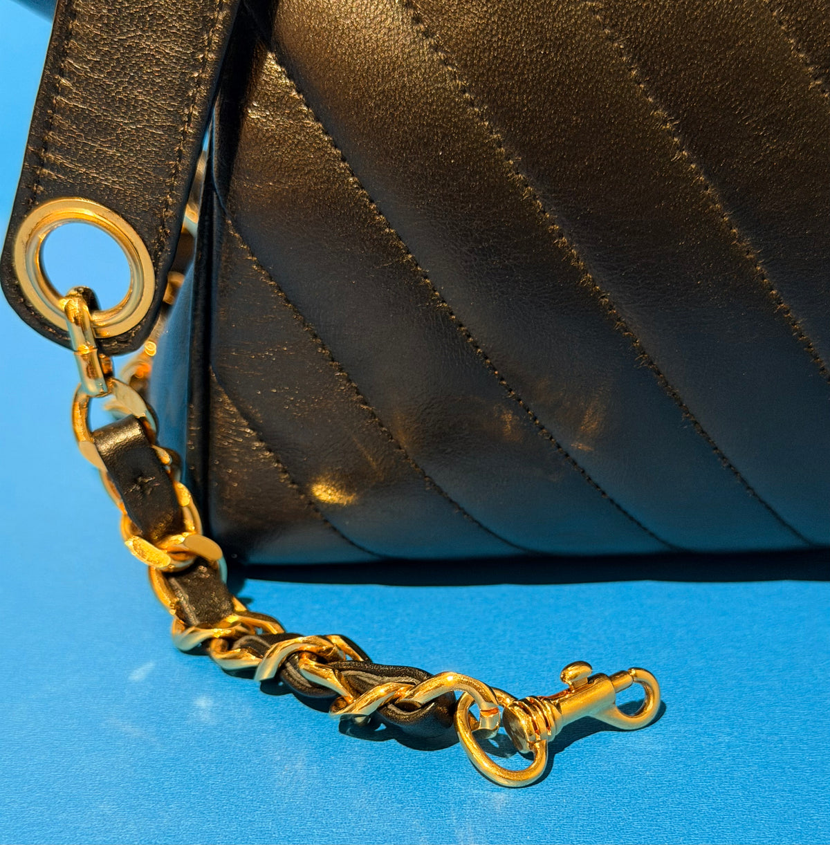 Chanel Medium Chevron V Stitch Black Lambskin Leather Top Handle Bag