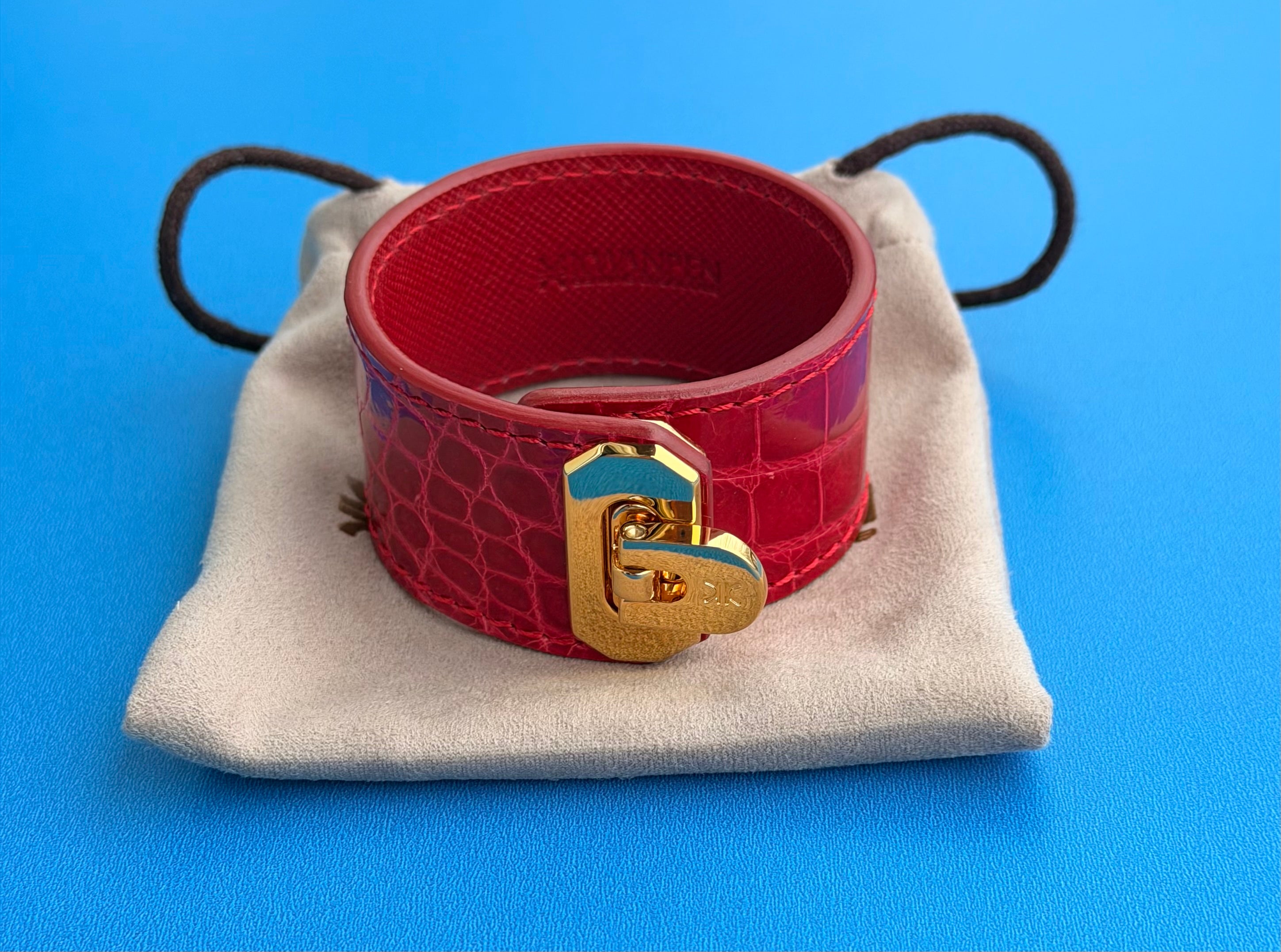 Kawapen Red Cuff Bracelet In Crocodile Leather