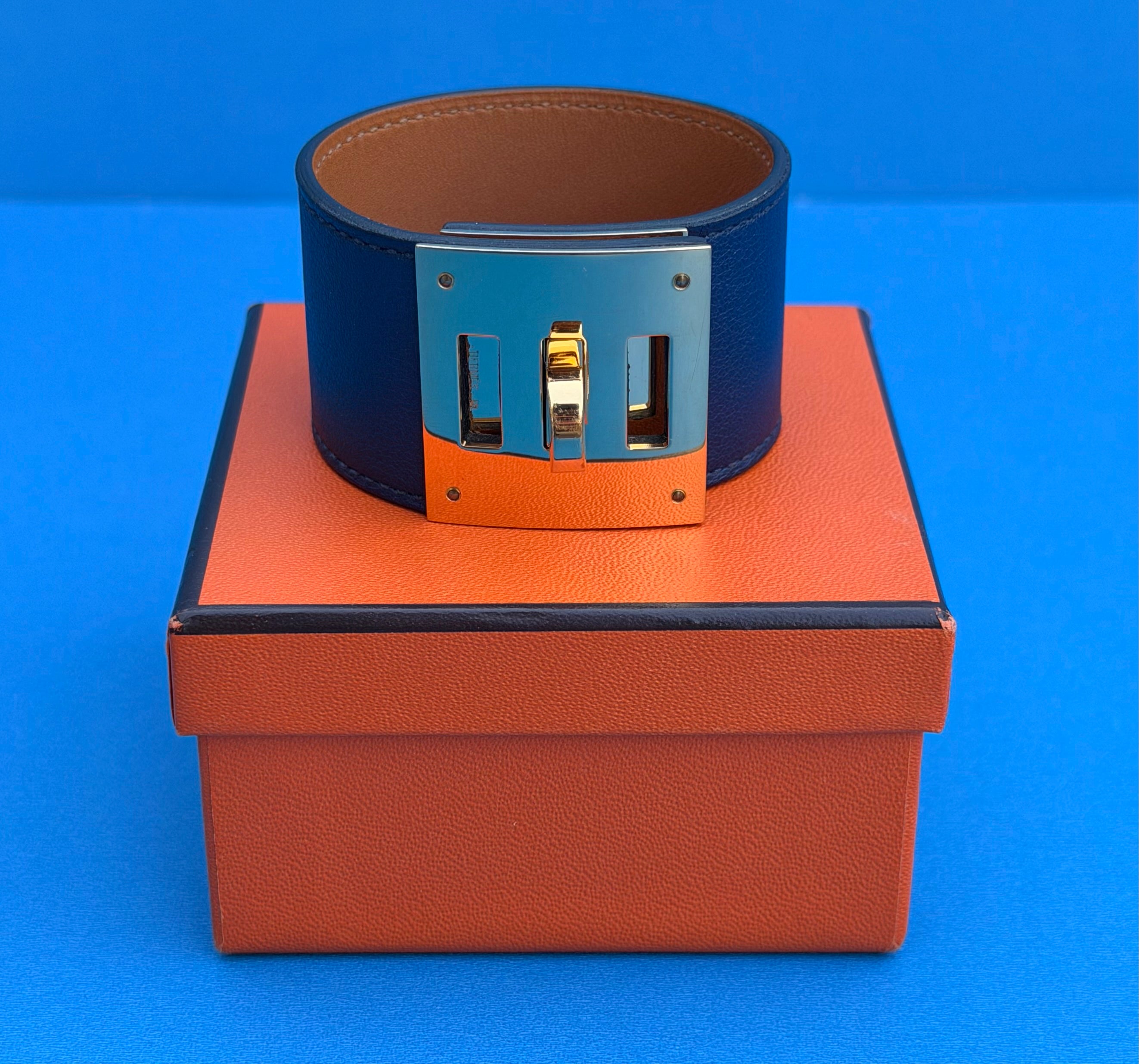 Hermès Kelly Dog bracelet Navy Silver Hardware Size 50